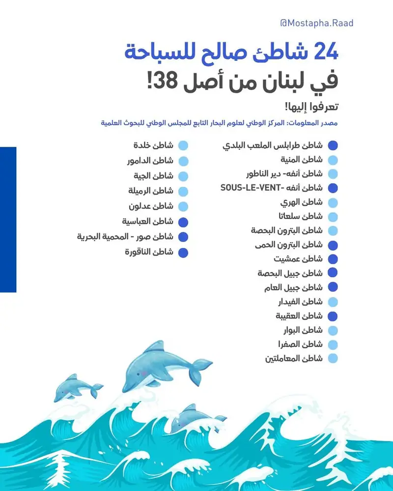 الشواطىء اللبنانية الصالحة للسباحة