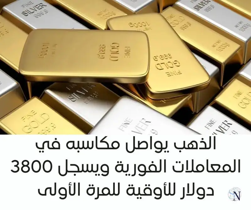 الذهب يواصل مكاسبه في المعاملات الفورية ويسجل 3800 دولار للأوقية للمرة الأولى