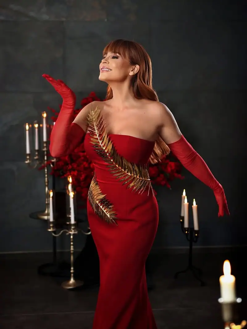 بالأحمر والذهبي، أطلّت الفنانة اللبنانية كارول سماحة بإطلالة لافتة احتفالًا بموسم الأعياد.