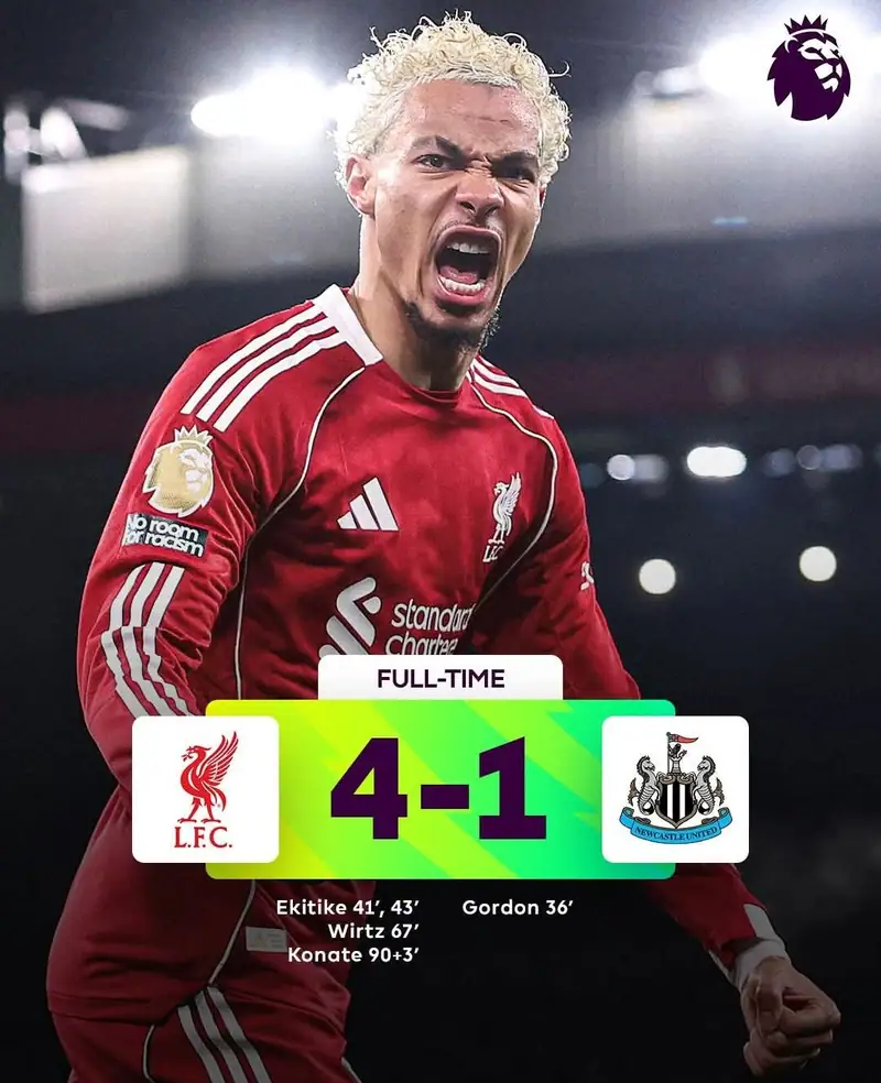 ليفربول يقلب الطاولة على ضيفه نيوكاسل ويفوز عليه برباعية بالدوري الإنجليزي الممتاز