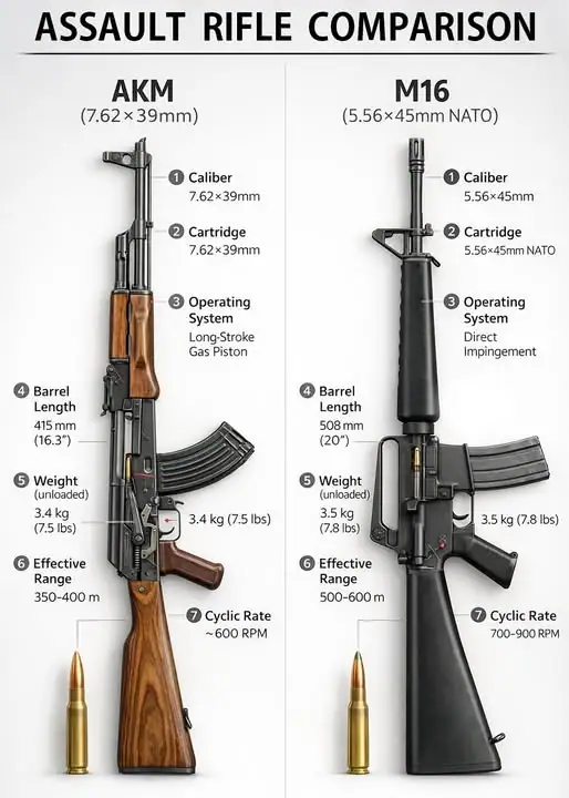 AKM vs M16 | مقارنة بين بندقيتي الهجوم
