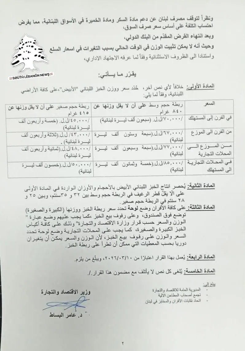 رفع سعر ربطة الخبز